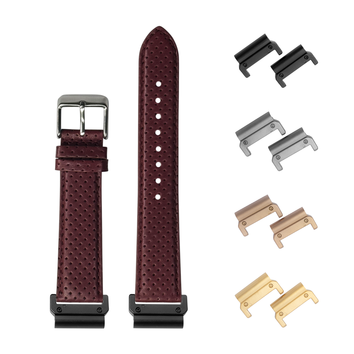 [QuickFit] Perforated Racing Leather Straps - Maroon 26mm