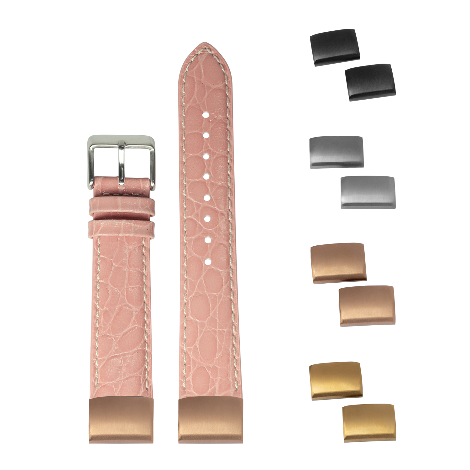 [QuickFit] Alligator Leather - Pink with White Stitching 20mm