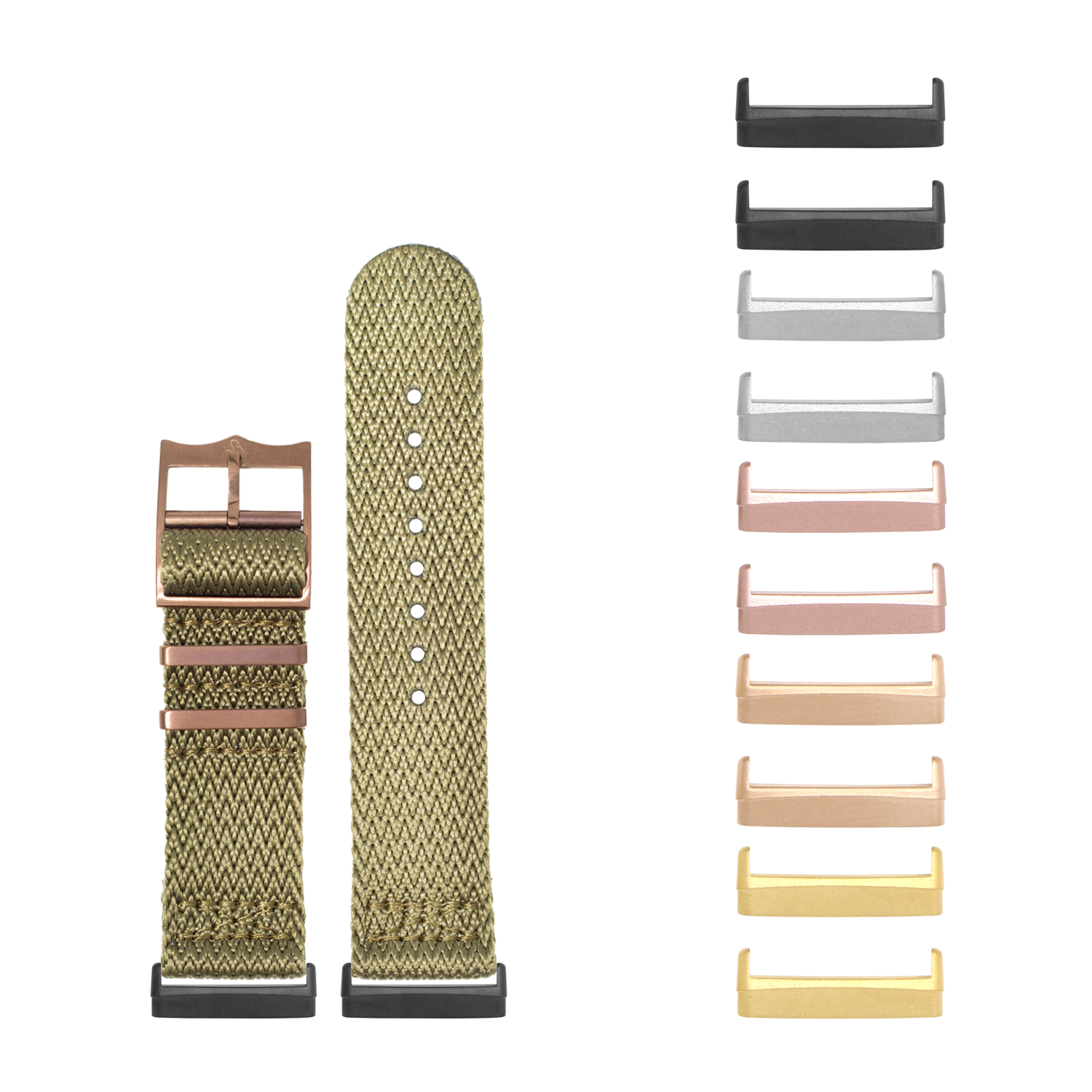 [Fitbit Versa 3 & 4/Sense 1 & 2] Sharktooth Militex - Army Green [Bronze Coloured Hardware]