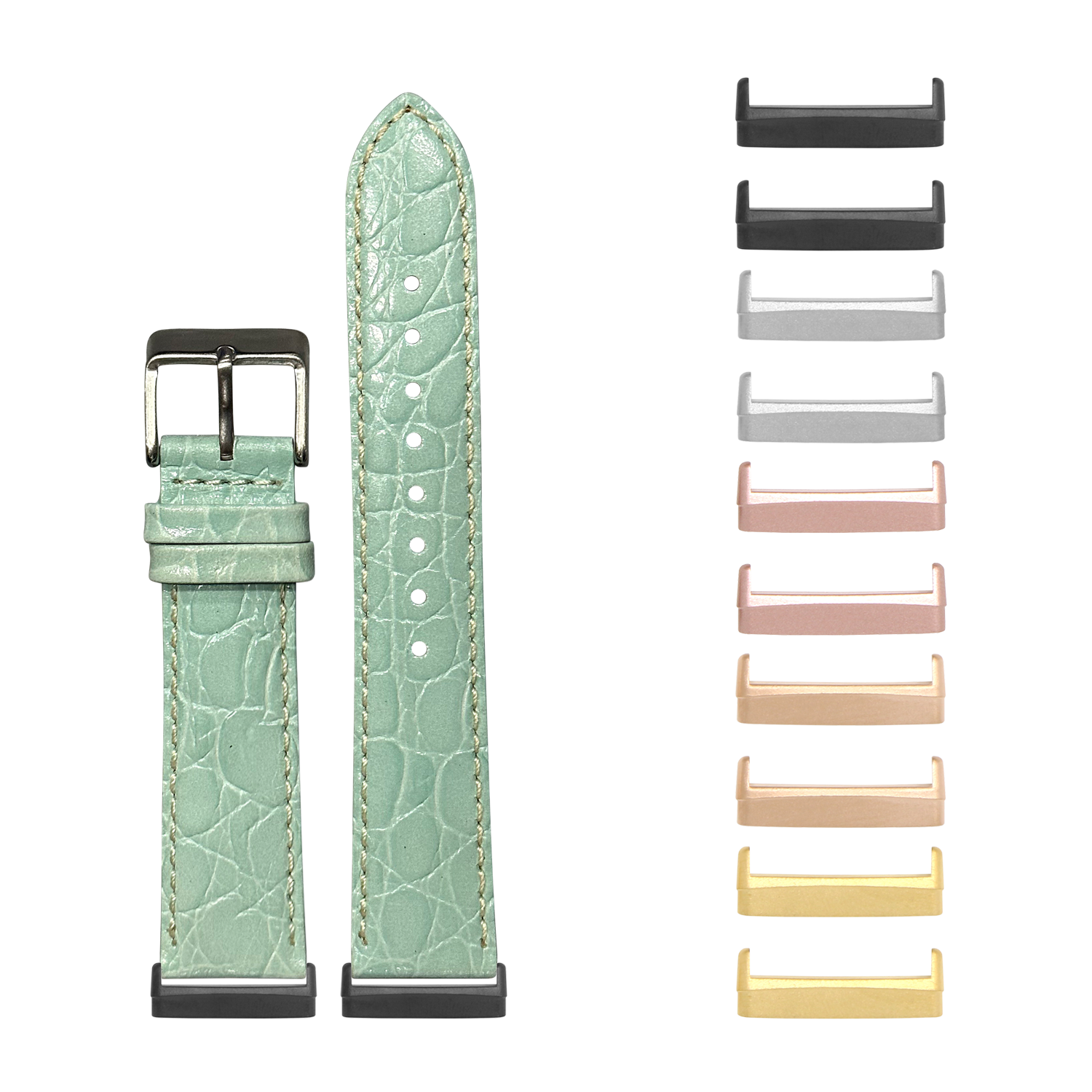 [Fitbit Versa 3 & 4/Sense 1 & 2] Alligator Leather - Light Tiffany Blue | White Stitching