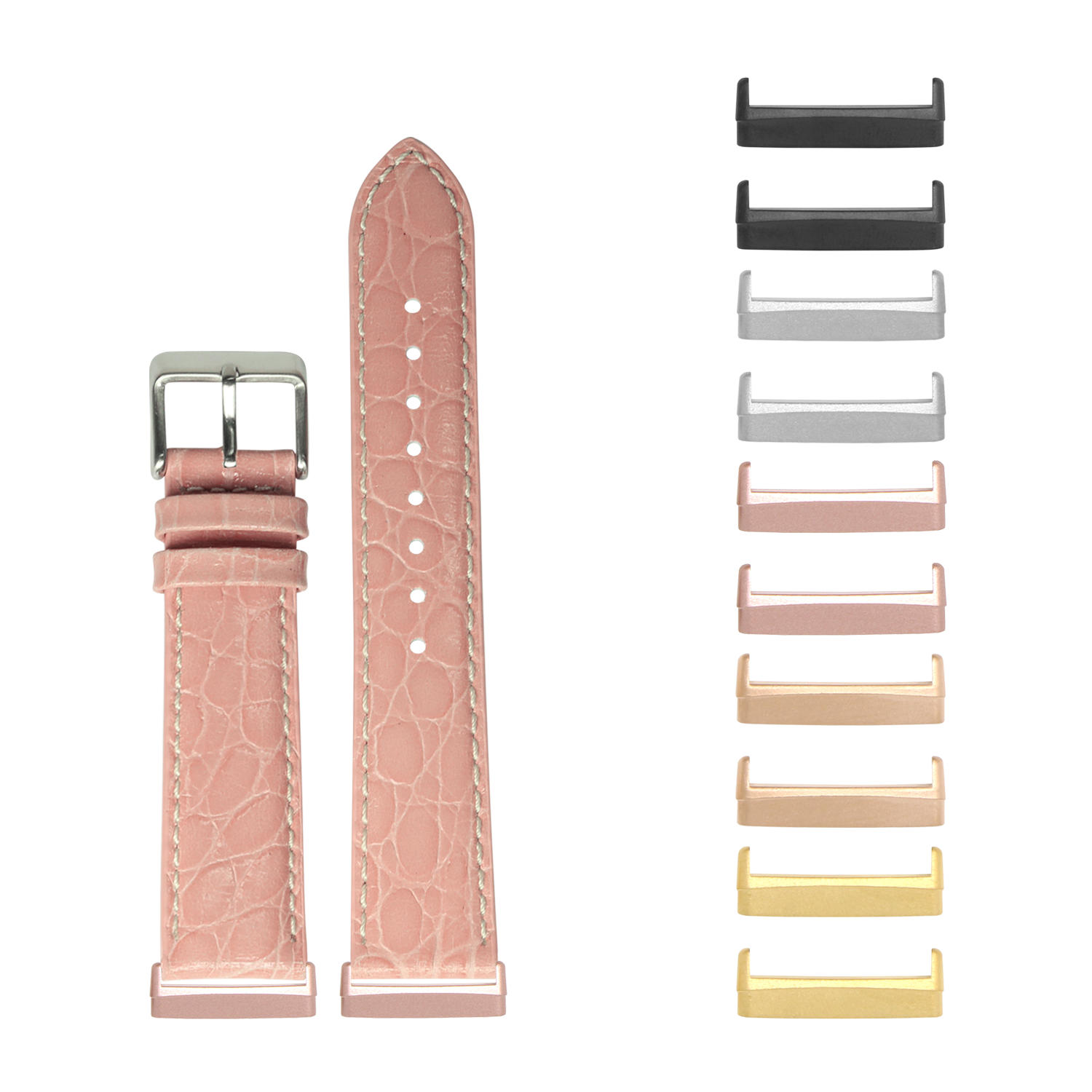 [Fitbit Versa 3 & 4/Sense 1 & 2] Alligator Leather - Pink with White Stitching
