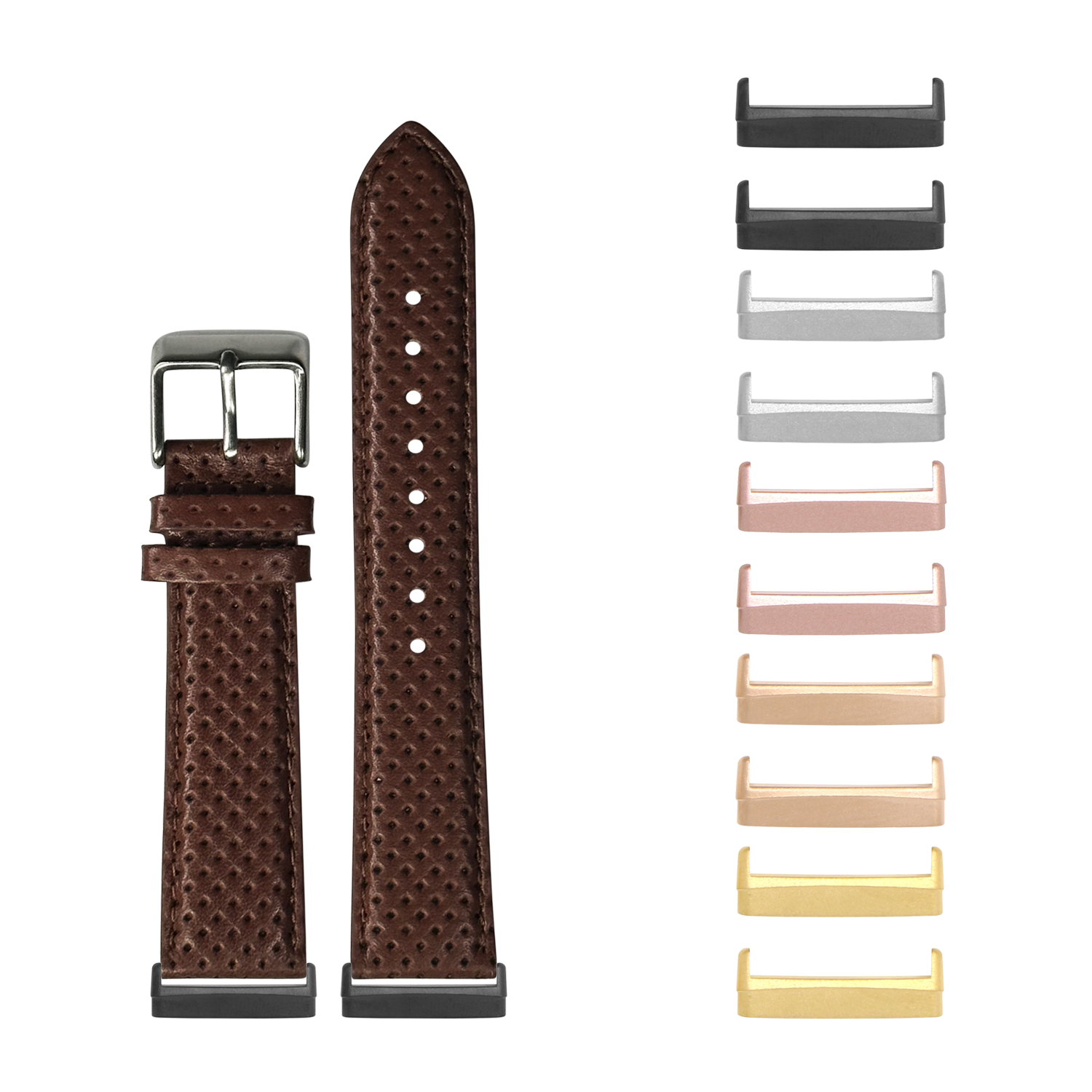 [Fitbit Versa 3 & 4/Sense 1 & 2] Perforated Racing Leather Straps - Brown