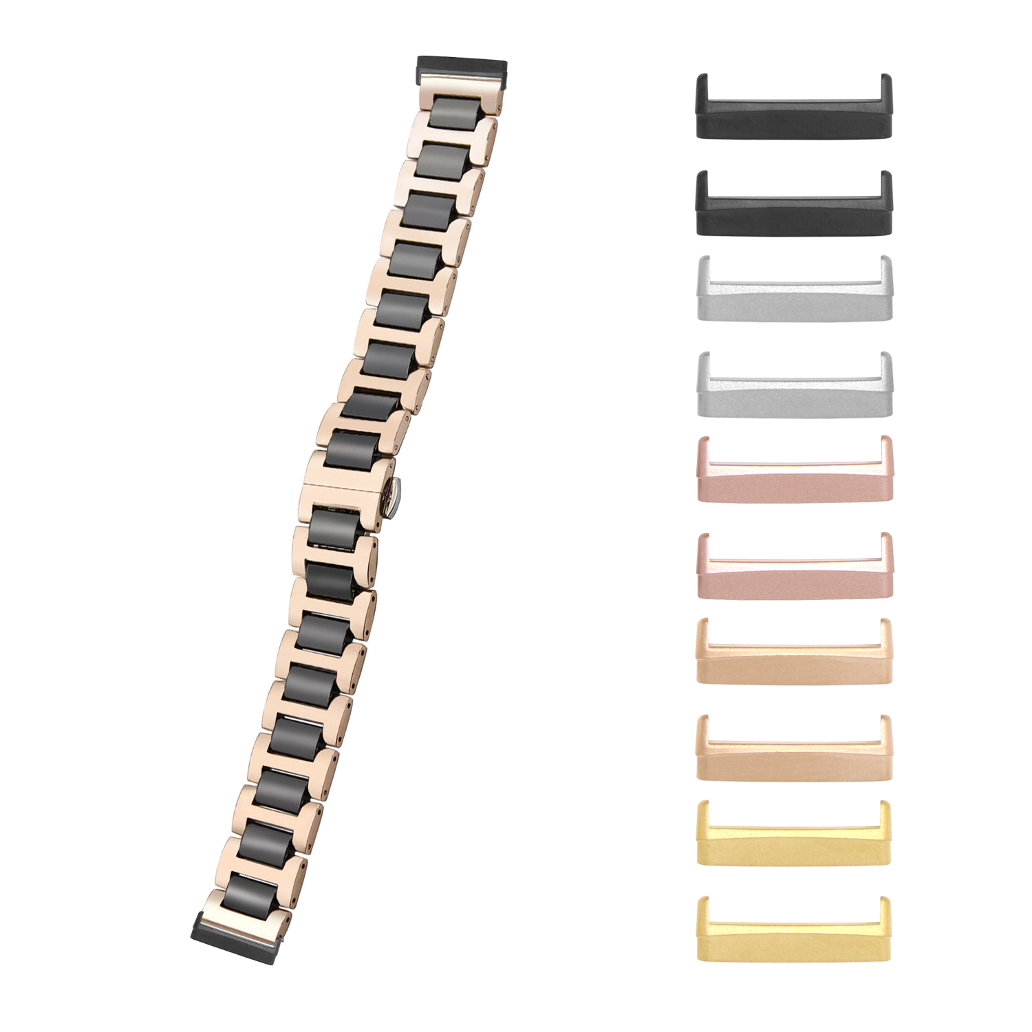 [Fitbit Versa 3 & 4/Sense 1 & 2] Ceramic Bracelet - Rose Gold / Black