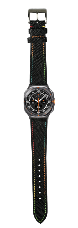 [Galaxy Watch 7 Ultra] Chevre Saffiano - Black | Rainbow Stitching