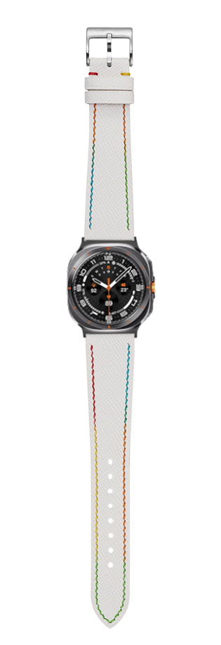 [Galaxy Watch 7 Ultra] Chevre Saffiano - White | Rainbow Stitching