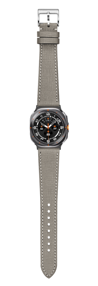 [Galaxy Watch 7 Ultra] Chevre Saffiano Leather - Taupe Grey with White Stitching