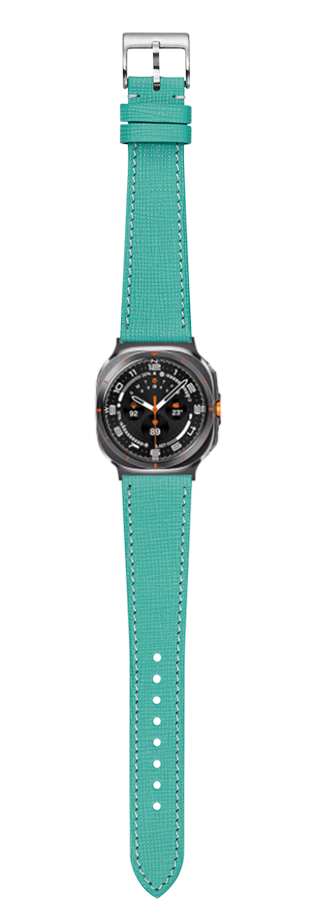 [Galaxy Watch 7 Ultra] Chevre Saffiano Leather - Tiffany Blue with White Stitching