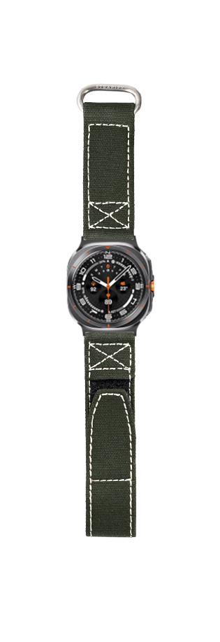 [Galaxy Watch 7 Ultra] Military Velcro - Army Green | White Stitching