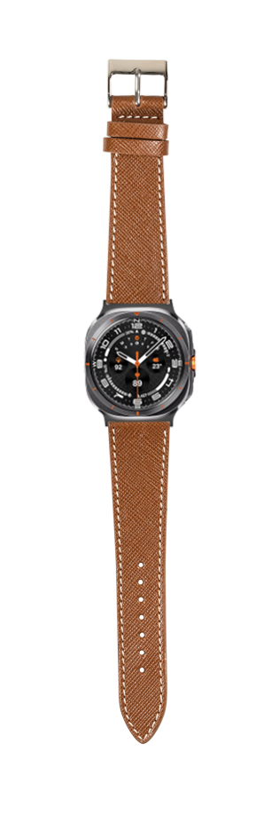 [Galaxy Watch 7 Ultra] Saffiano Leather - Brown with White Stitching