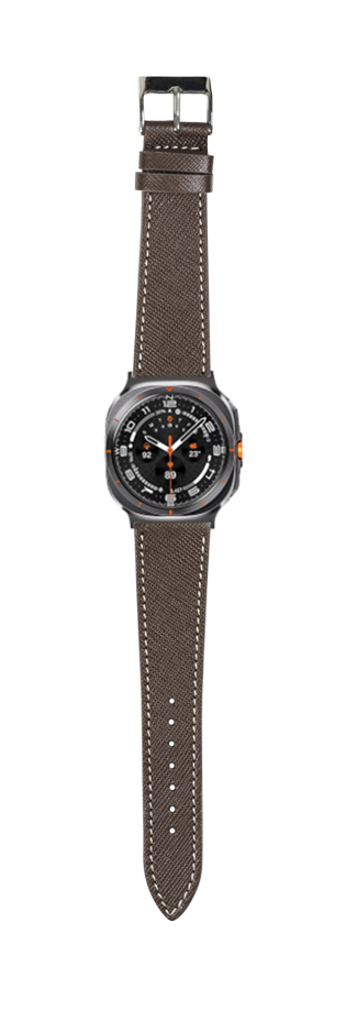 [Galaxy Watch 7 Ultra] Saffiano Leather - Dark Brown with White Stitching