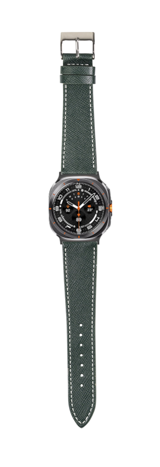 [Galaxy Watch 7 Ultra] Saffiano Leather - Forest Green with White Stitching