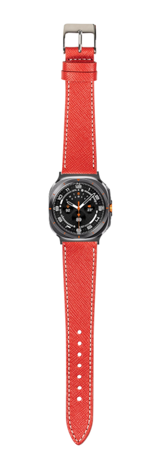 [Galaxy Watch 7 Ultra] Saffiano Leather - Red with White Stitching