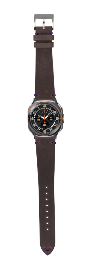 [Galaxy Watch 7 Ultra] Vintage Crazy Horse Leather - Dark Brown with Violet Stitching