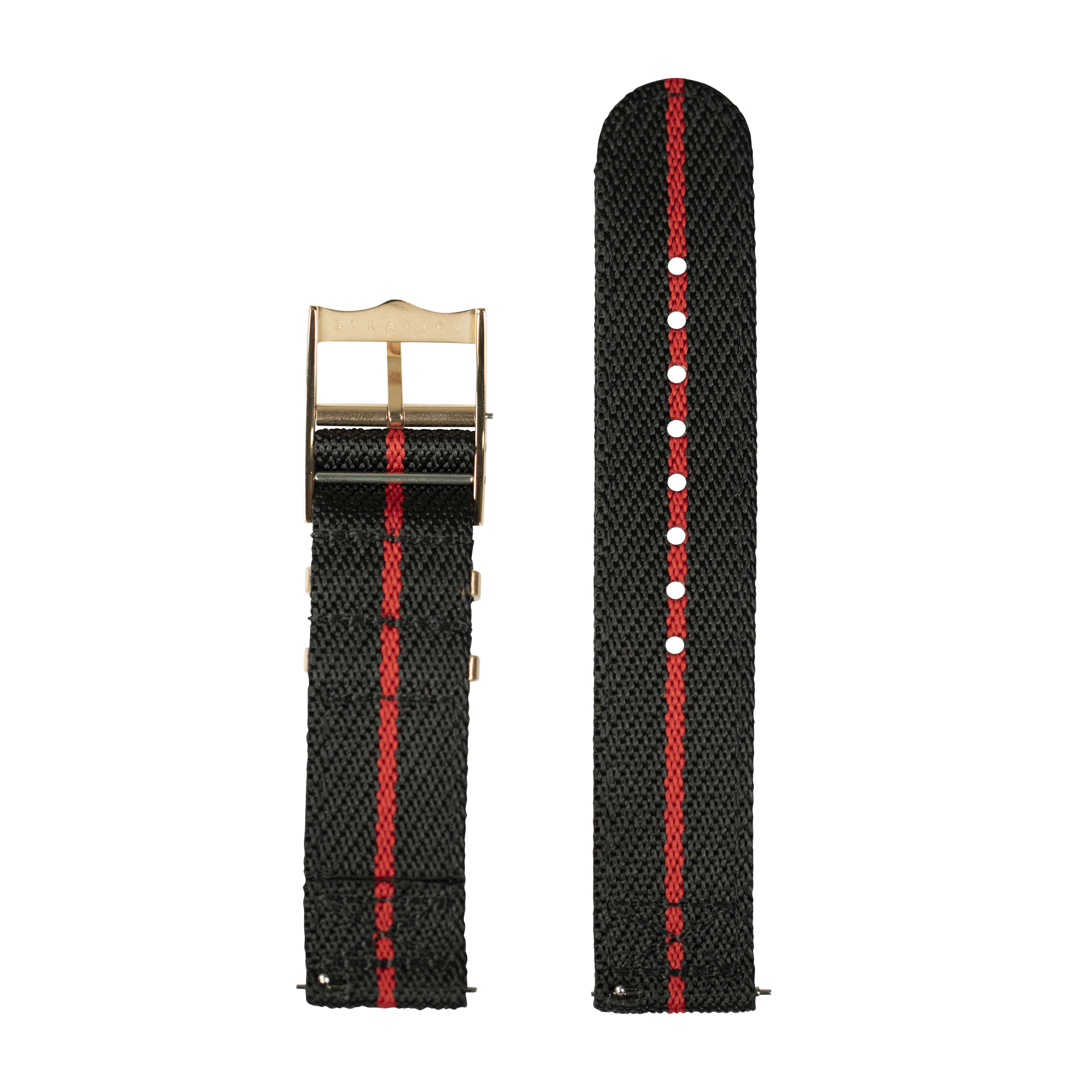 [Fitbit Versa 3 & 4/Sense 1 & 2] Cross Militex - Black / Red [Rose Gold Hardware]